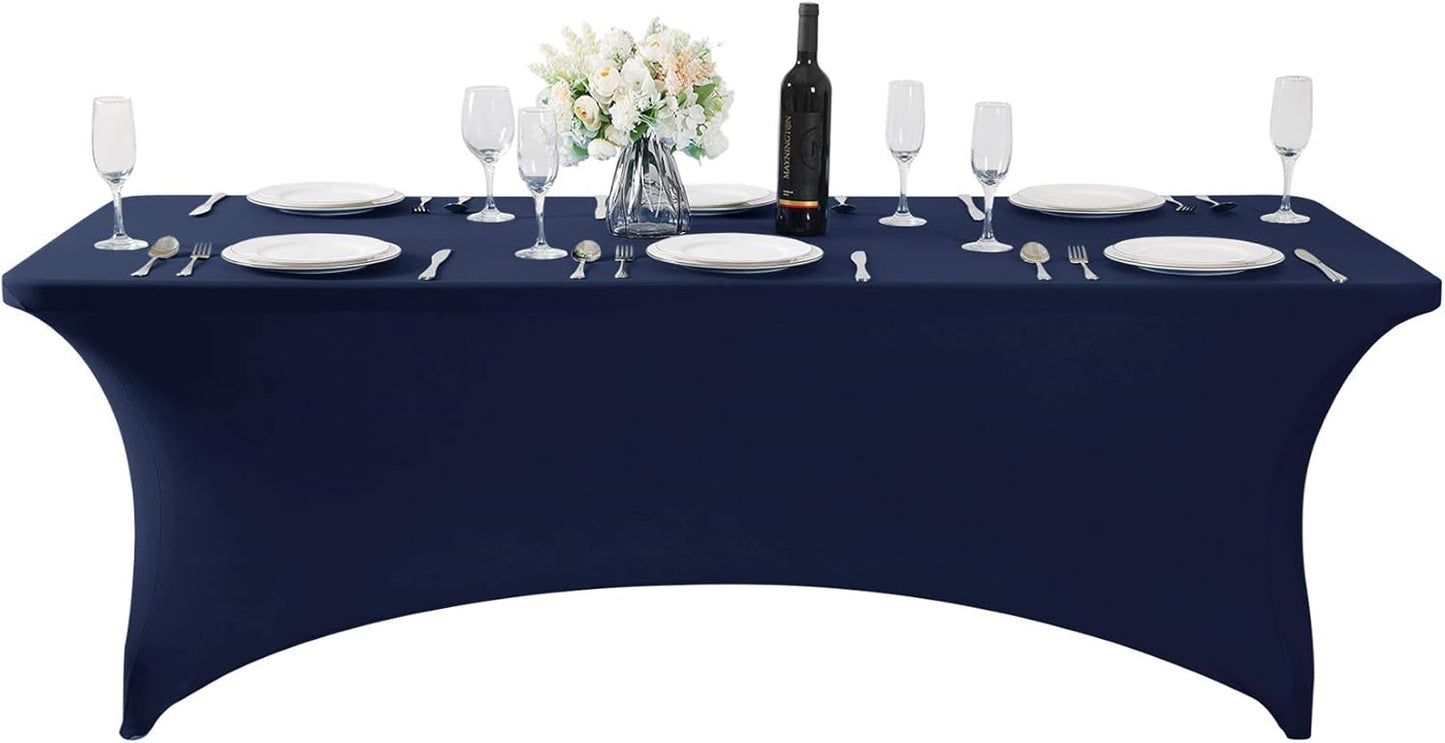 SuperO 2Pack Waterproof Spandex Table Cover for 8FT Table Universal Fitted Stretch Tablecloth for Party, Banquet, Wedding and Events-Navy