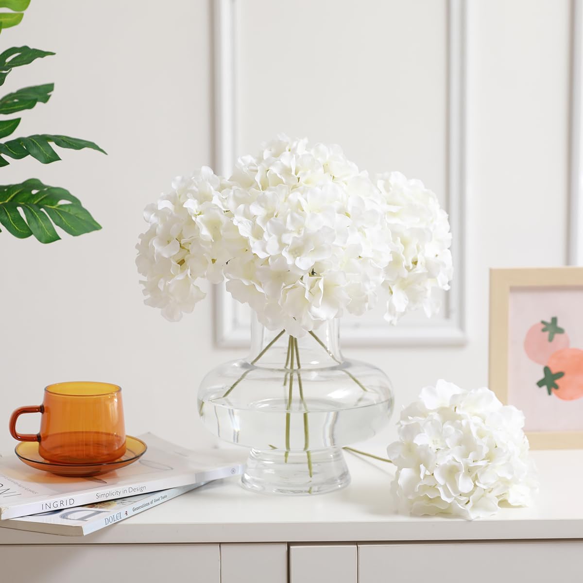 Tifuly Hydrangea Artificial Flowers -12 pcs Realistic Fake Hydrangea Silk Flowers with Stems Faux Hydrangea Flowers Heads for Office Home Party Wedding Centerpiece DIY Floral Decor (White)