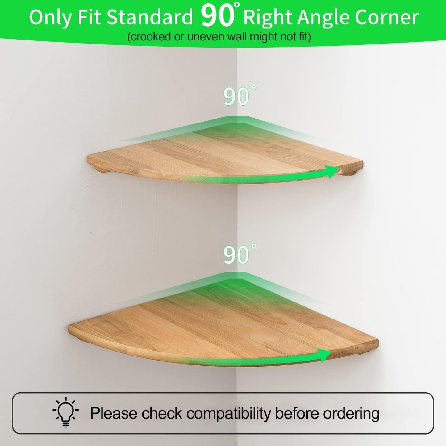 Corner Shelf, Solid Oak Wood Floating Corner Shelf Wall Mount Round End Floating Speaker Shelves with Wire Hole for Small Plant Photo for Bedroom Kitchen, Living Room