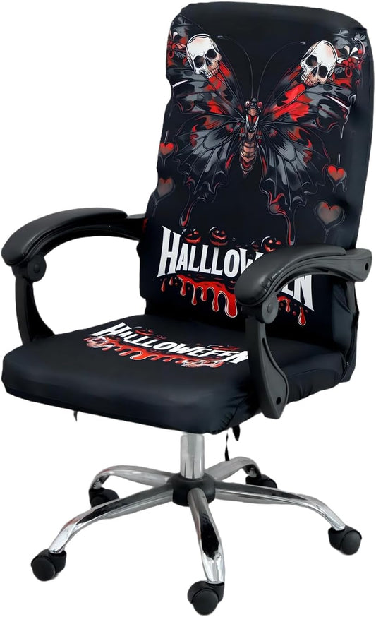 Halloween Office Chair CoversHorror Bloody Handprints Footprints on White Horror Theme Print Stretchable Slipcover for Modern Simplism Style High Back Boss Chair(No Chair) (Halloween08, L)…
