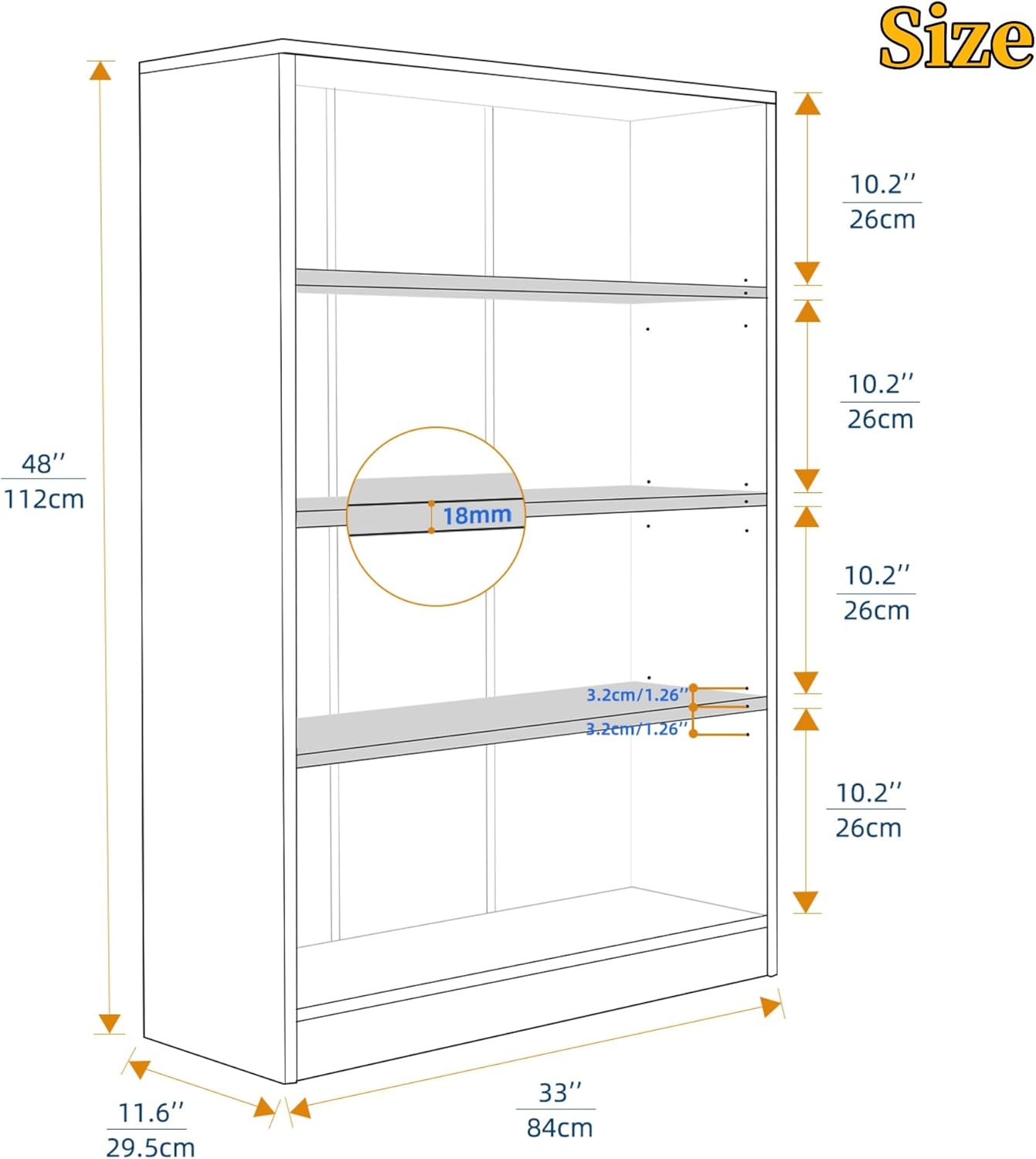 Bookshelf, Open Modern Bookshelf, 4 Shelf Bookcase with Freestanding Display Storage, Wooden Book Shelf for Bedroom, Living Room, Dinning Room, Office, 48 Inch, Gray