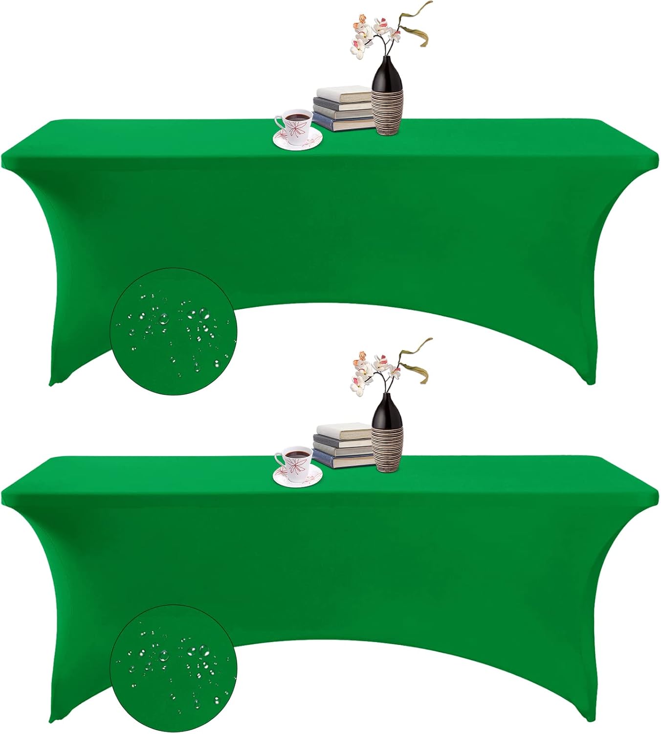 2Pack Spandex Waterproof Table Covers 8ft，Spandex 8ft Waterproof Table Cover for Party,Wedding, Banquet, and Events(Emerald)