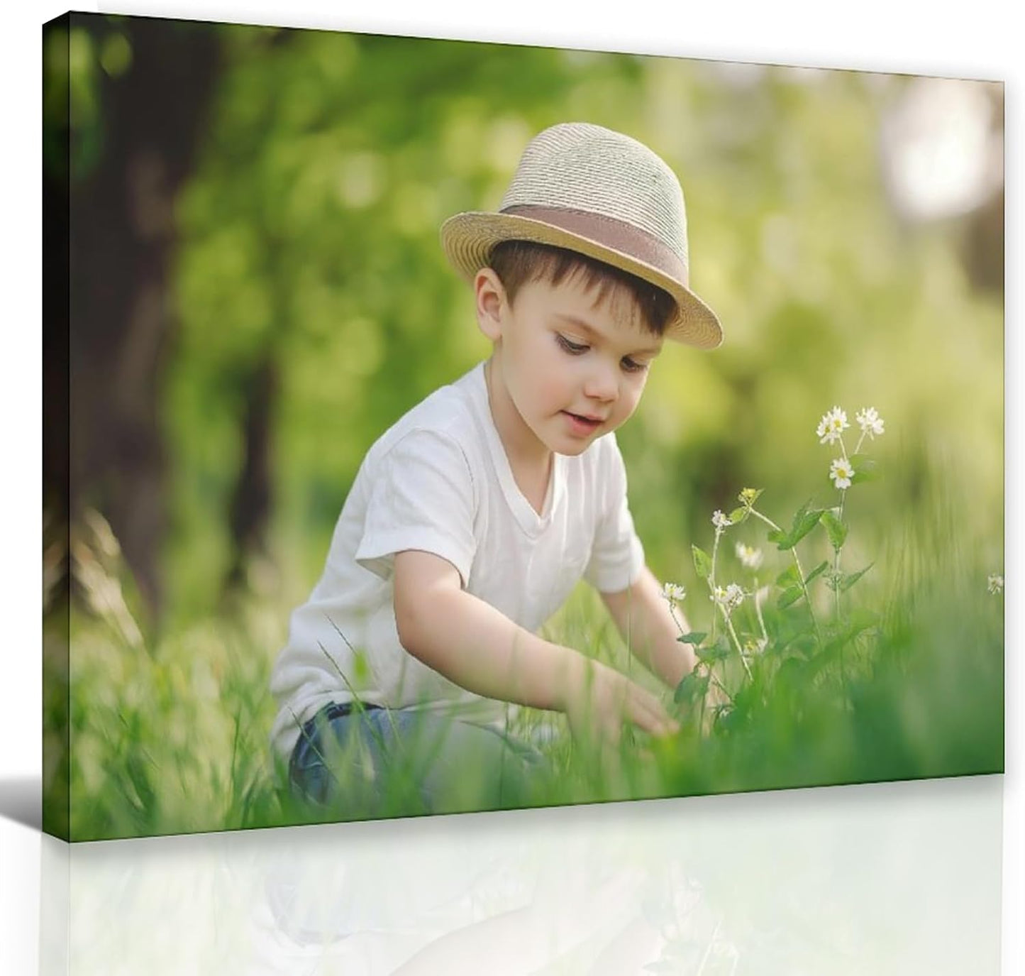 Framed Custom Canvas Wall Custom Pictures to Canvas Framed Photo Prints Wall Art Picture Canvas Customized Personalized Pictures for Couples Pet Family Kids 24x16in