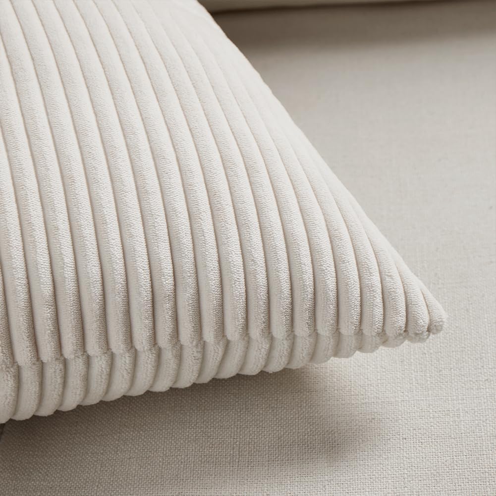 Fancy Homi 2 Packs Cream Samll Decorative Throw Pillow Covers 14x14 Inch with for Couch Bed Sofa, Rustic Farmhouse Boho Home Decor, Soft Corss Patchwork Corduroy Square Cushion Case 35x35 cm