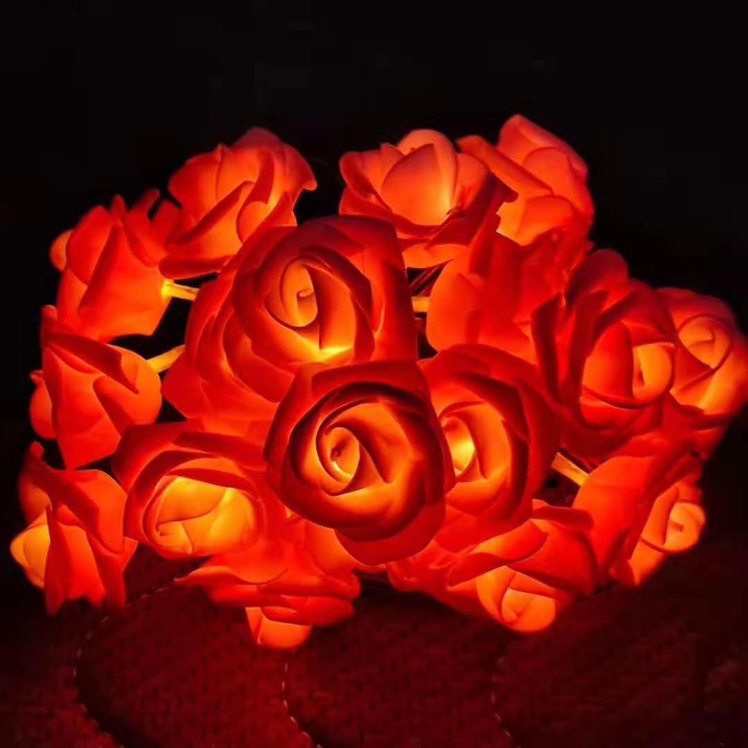Everlasting Splashes LED Rose Flower Fairy String Lights Battery Operated Warm Flashing Light for Romantic Proposal Wedding Party Birthday Christmas Thanksgiving DIY Indoor OutdoorDecorations (Red)