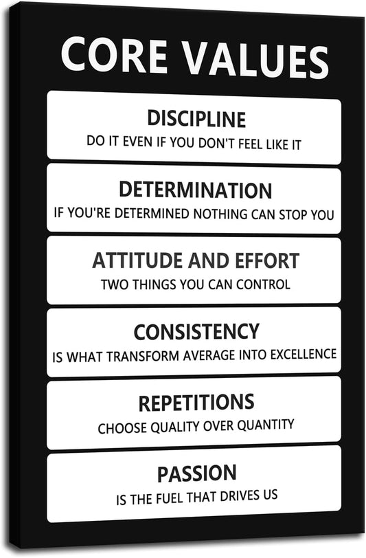 Inspirational Poster Motivational Canvas Wall Art Inspiring Core Values Prints Artwork for Office Living Room Modern Home Decor Painting Pictures Stretched and Framed Ready to Hang [24''Wx 36''H]