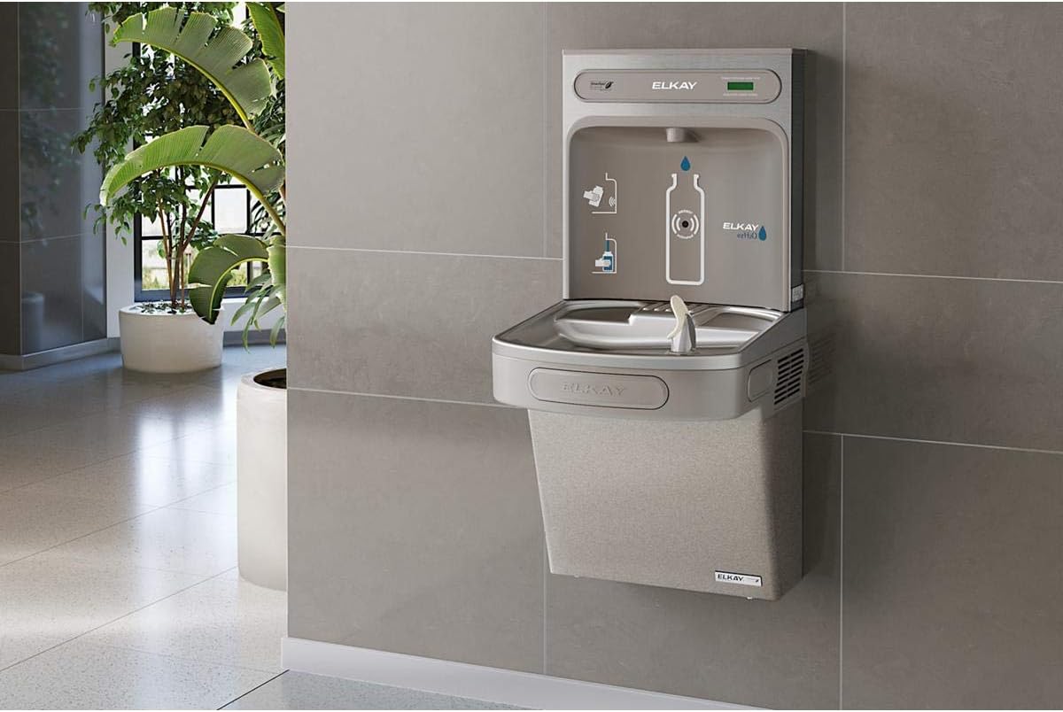Elkay EZSG8WSK EZH20 18-3/8" Wall Mounted Single Station Hands Free Bottle Filler Combo with Cooler - Light Gray Granite