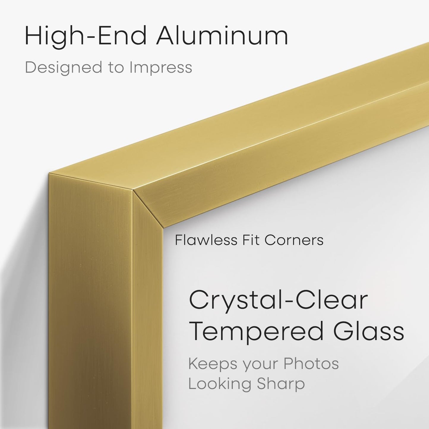 Homeforia 20x20 Picture Frame Gold, High End Metal 20 x 20 Square Poster Frame with Mat 16 x 16 Photo, 20x20 Frame Matted to 16x16 Print, 20by20 Gold Hanging Frames, Tempered Glass, Wall Kit, Set of 1
