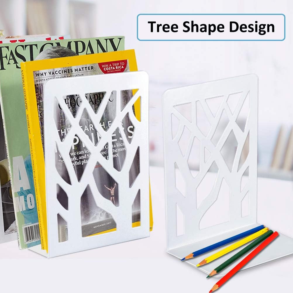 Book Ends, Bookends, Bookends for Shelves, Bookend, Book Ends for Heavy Books, White Metal Book Shelf Holder Home Decorative, Book Stoppers for Shelves, Bookend Supports 2 Pair