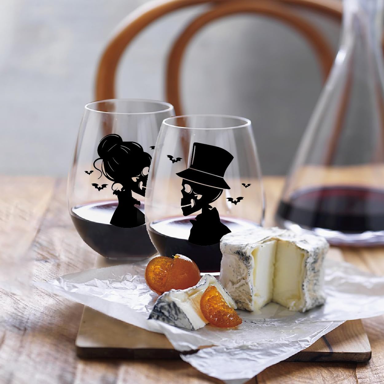 Perfectinsoy Skull Wine Glass 2 Piece with Gift Box, Till Death Skeleton Bride, Valentine's Day Halloween Anniversary Wedding Gifts for Couple Wife Husband, Couple Gifts for Boyfriend Girlfriend