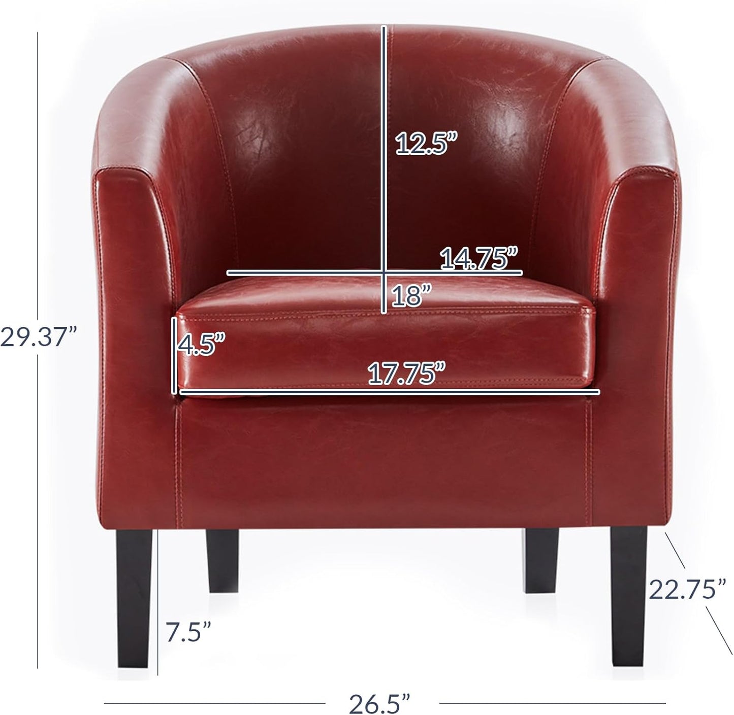 BELLEZE Accent Barrel Chair,Set of 2 Round Chair Club Tub Sofa Corner Chair with Flared Legs and Cozy Soft Padding for Living Room Bedroom Waiting Room - Red