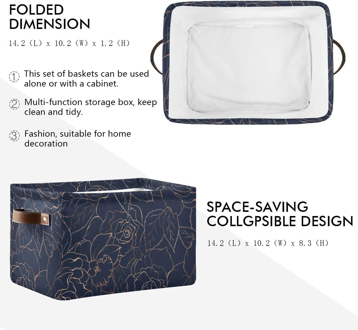 susiyo Foldable Storage Bins Storage Cubes Bin Baskets for Shelves with Handles Decorative Fabric Storage Baskets for Organizing Shelves Closet Nursery Home Toys 1 Pack，Navy Blue