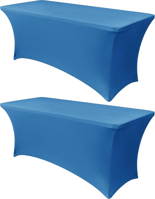 Obstal 4Ft Stretch Spandex Table Cover for Standard Folding Tables - 2 Pack Universal Rectangular Fitted Tablecloth for Party, Banquet, Events, Trade Show (Aqua, 48L x 24W x 30H Inches)
