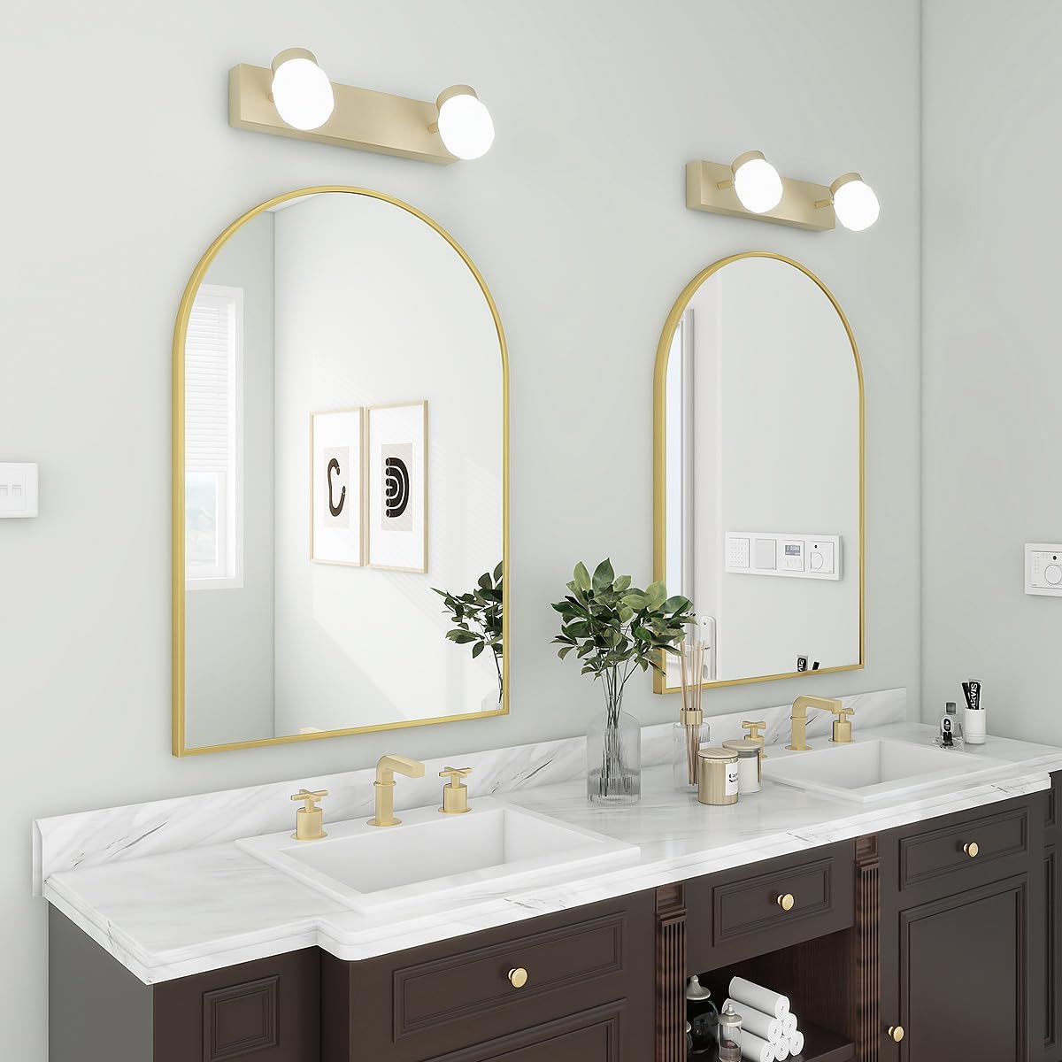 BEAUTYPEAK 24"x36" Arch Bathroom Mirror, Wall Mounted Vanity Metal Frame Mirror for Bedroom, Entryway, Living Room, Gold
