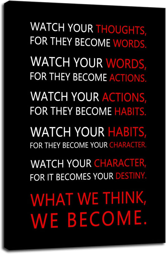 Motivational Wall Art for Office Watch Your Thoughts Inspirational Canvas Painting Inspiring Quotes Posters Prints Artwork Living Room Home Decor Framed Ready to Hang [24''W x 36''H]