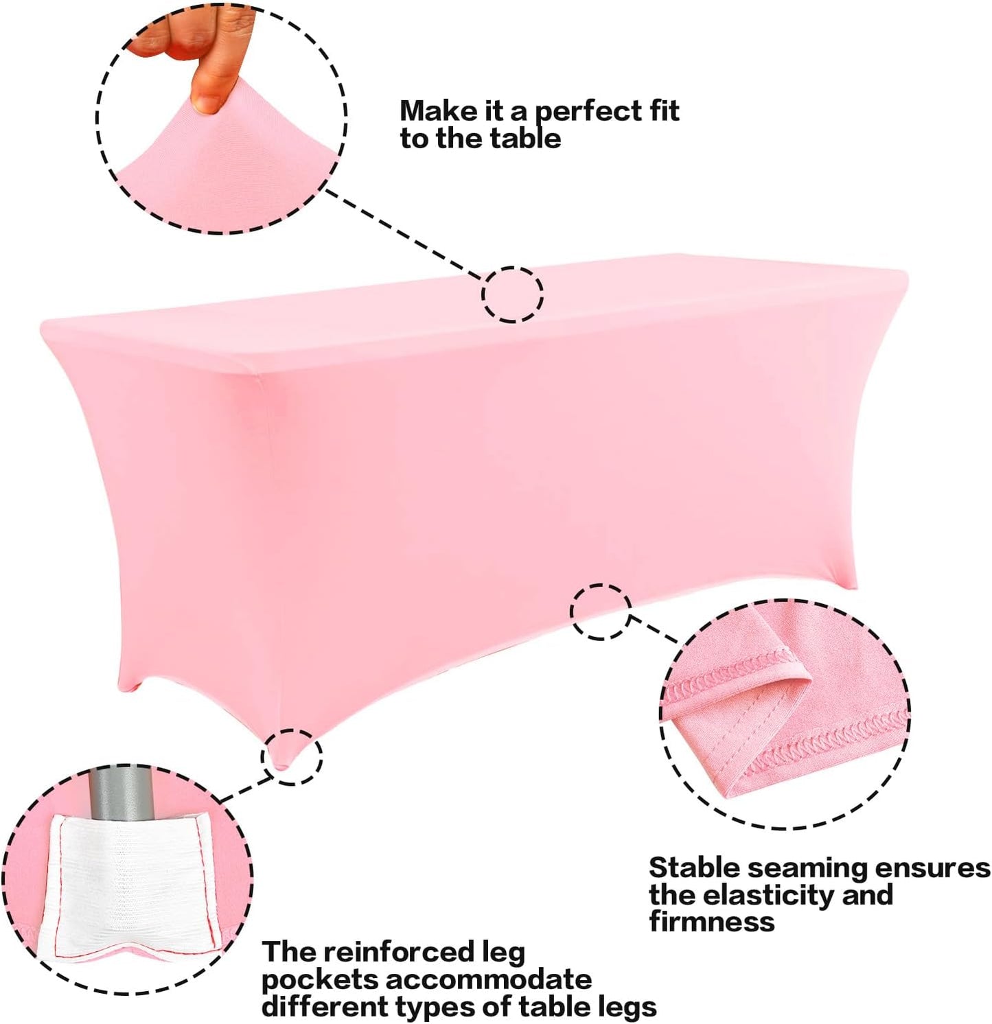 IVAPUPU 2 Pack 6FT Table Cloth for Rectangular Fitted Events Stretch Pink Table Covers Washable Spandex Tablecloth Protector for Party, Wedding, Cocktail, Banquet, Festival