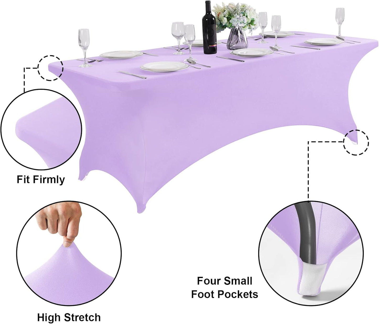 SuperO 2Pack Waterproof Spandex Table Cover for 4FT Table Universal Fitted Stretch Tablecloth for Party, Banquet, Wedding and Events-Lavender