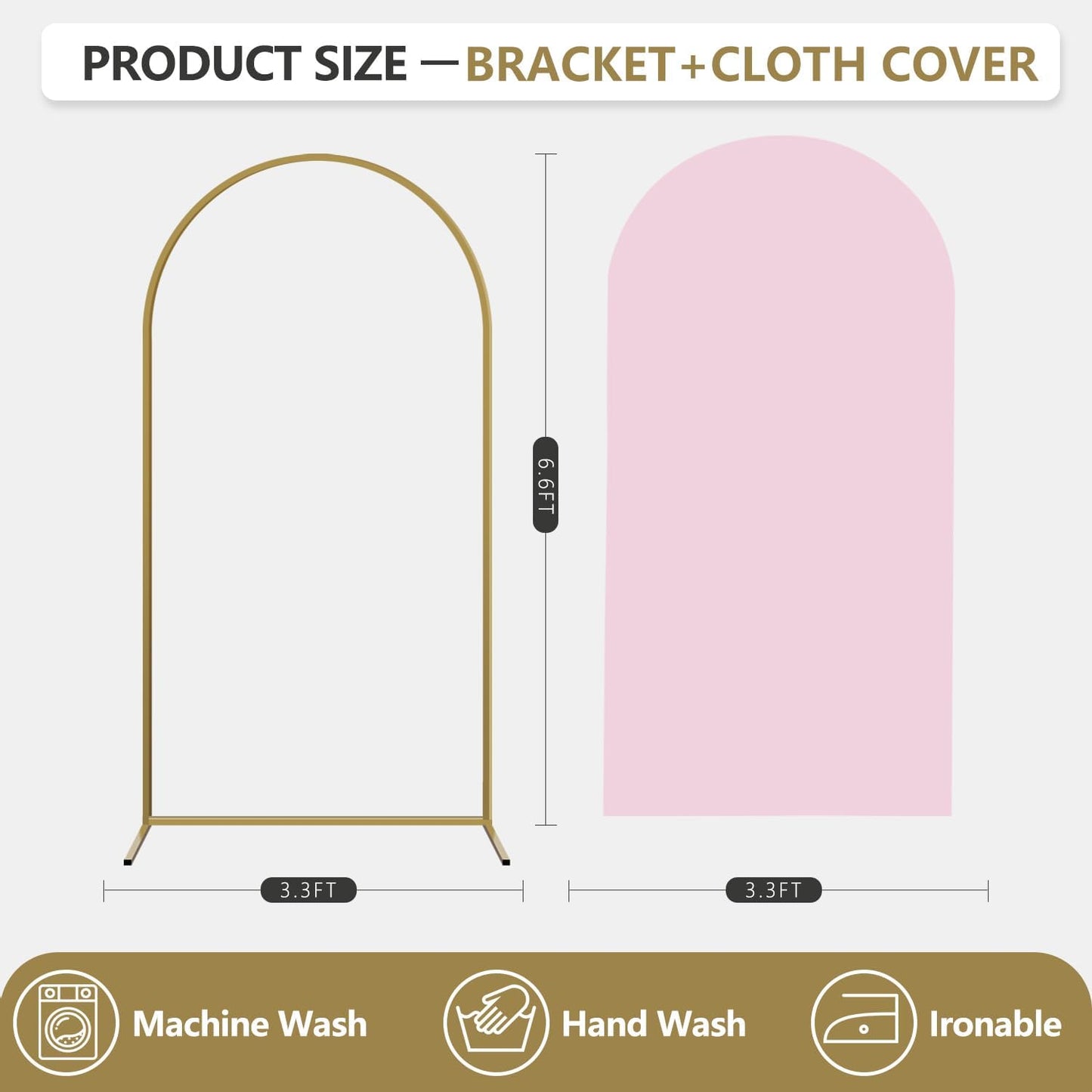 Arch Backdrop Stand and Cover Set, Metal Balloon Arch Backdrop 6.6ft, Gold Arched Stand Frame for Wedding, Parties,Birthday, Backdrop Decorations (Pale Pink,6.6ft)
