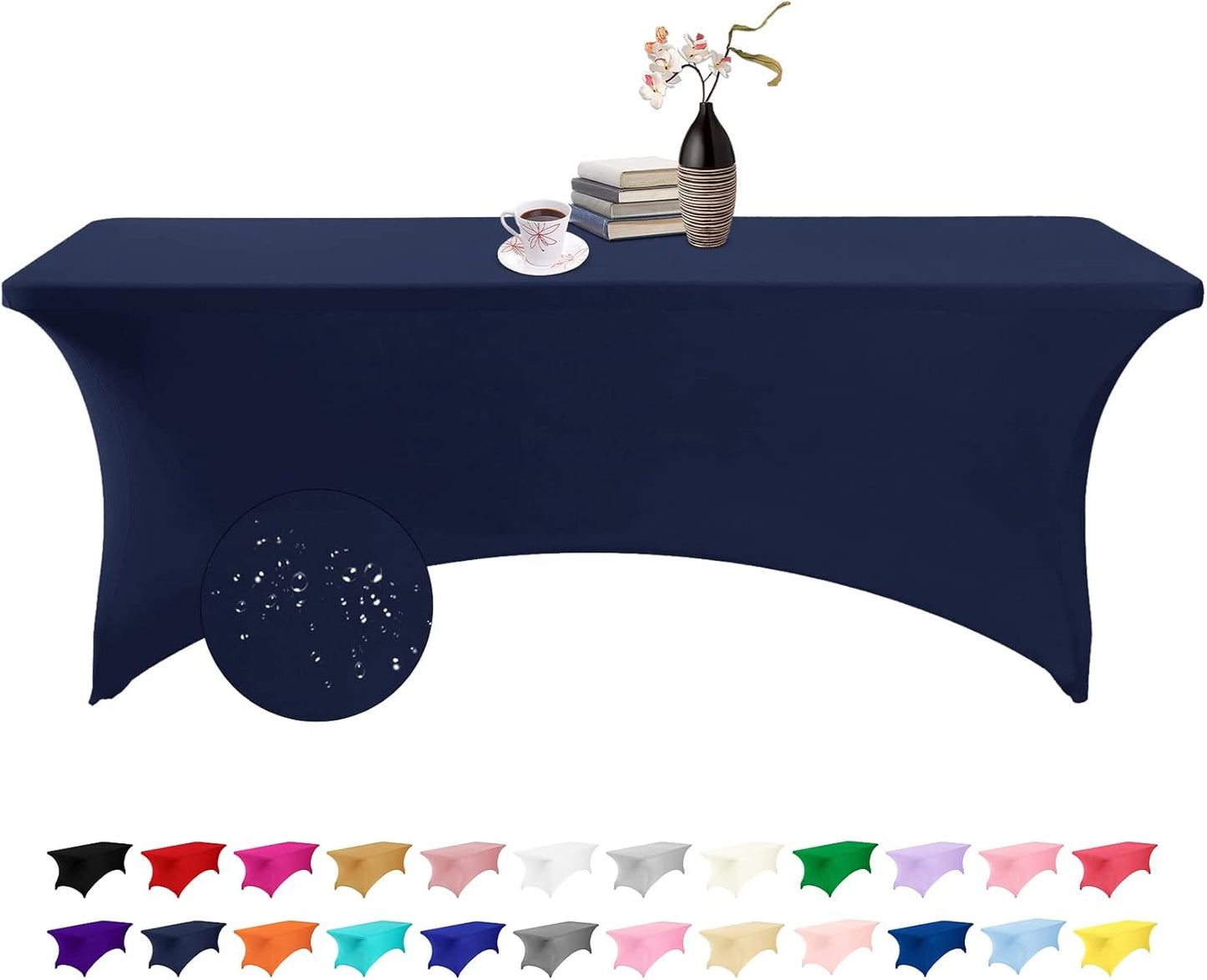 Spandex 8ft Waterproof Table Cover for Party,Wedding, Banquet, and Events(Navy)