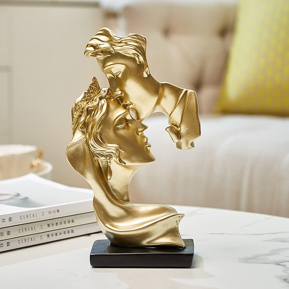Couples Kiss Sculpture,Abstract Art Couple Sculpture Home Furnishing Resin Statue Decoration Romantic Statue Used for Home Decoration, Wedding, Gift. (Gold)