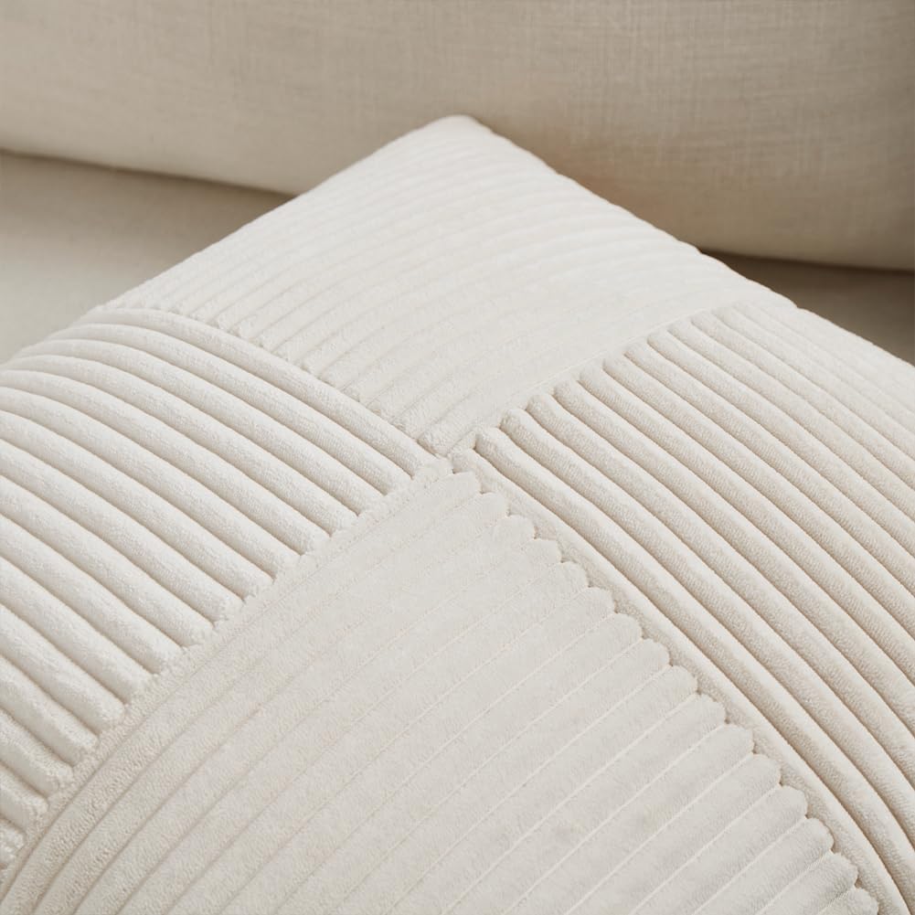 Fancy Homi 2 Packs Cream Samll Decorative Throw Pillow Covers 14x14 Inch with for Couch Bed Sofa, Rustic Farmhouse Boho Home Decor, Soft Corss Patchwork Corduroy Square Cushion Case 35x35 cm