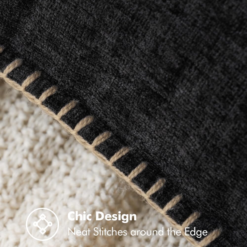 MIULEE Pack of 2 Couch Throw Pillow Covers 18x18 Inch Black Farmhouse Decorative Pillow Covers with Stitched Edge Soft Chenille Solid Dyed Spring Pillow Covers for Sofa Bed Living Room