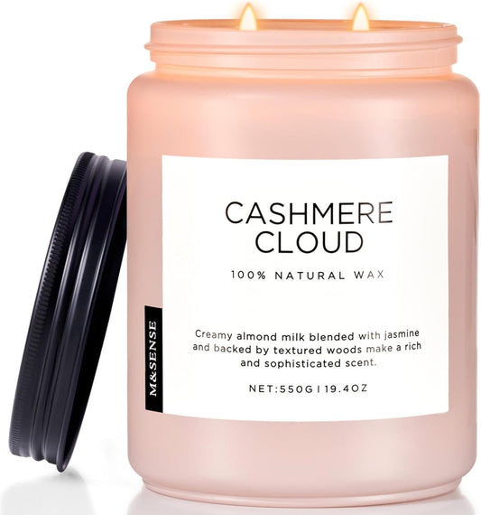 M&SENSE Creamy Almond Milk Scented Candles, 19.4oz 110 Hour Long Lasting 2 Wick Organic Natural Soy Wax in Glass Jar Candle for Bedroom Kitchen Home Decor, Housewarming Gifts for Family Friends