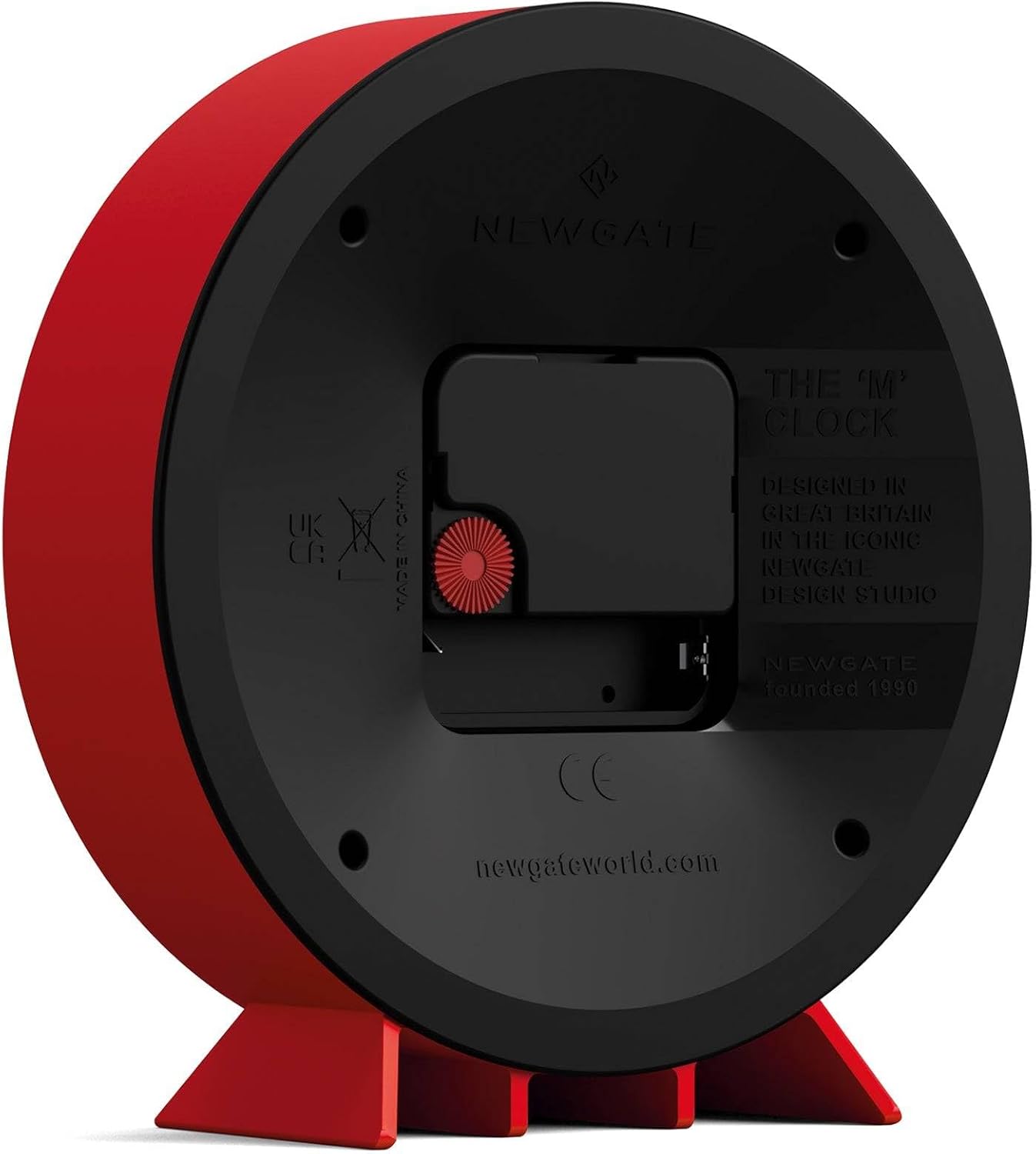 NEWGATE® M Mantel Echo Desk Clock | Modern Round Design | Red | Easy to Read Numbers | Contemporary Style for Desk, Table, Shelf or Bedside