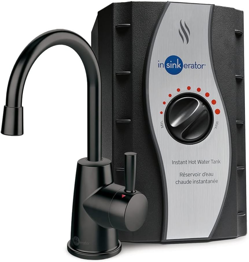 InSinkErator Stainless Steel Tank, H250MBLK-SS HOT250 System, Single-Handle Matte Black Faucet with 2/3-Gallon Instant Hot Water Dispenser & STC-MTBLK Push SinkTop Switch Button, Matte Black