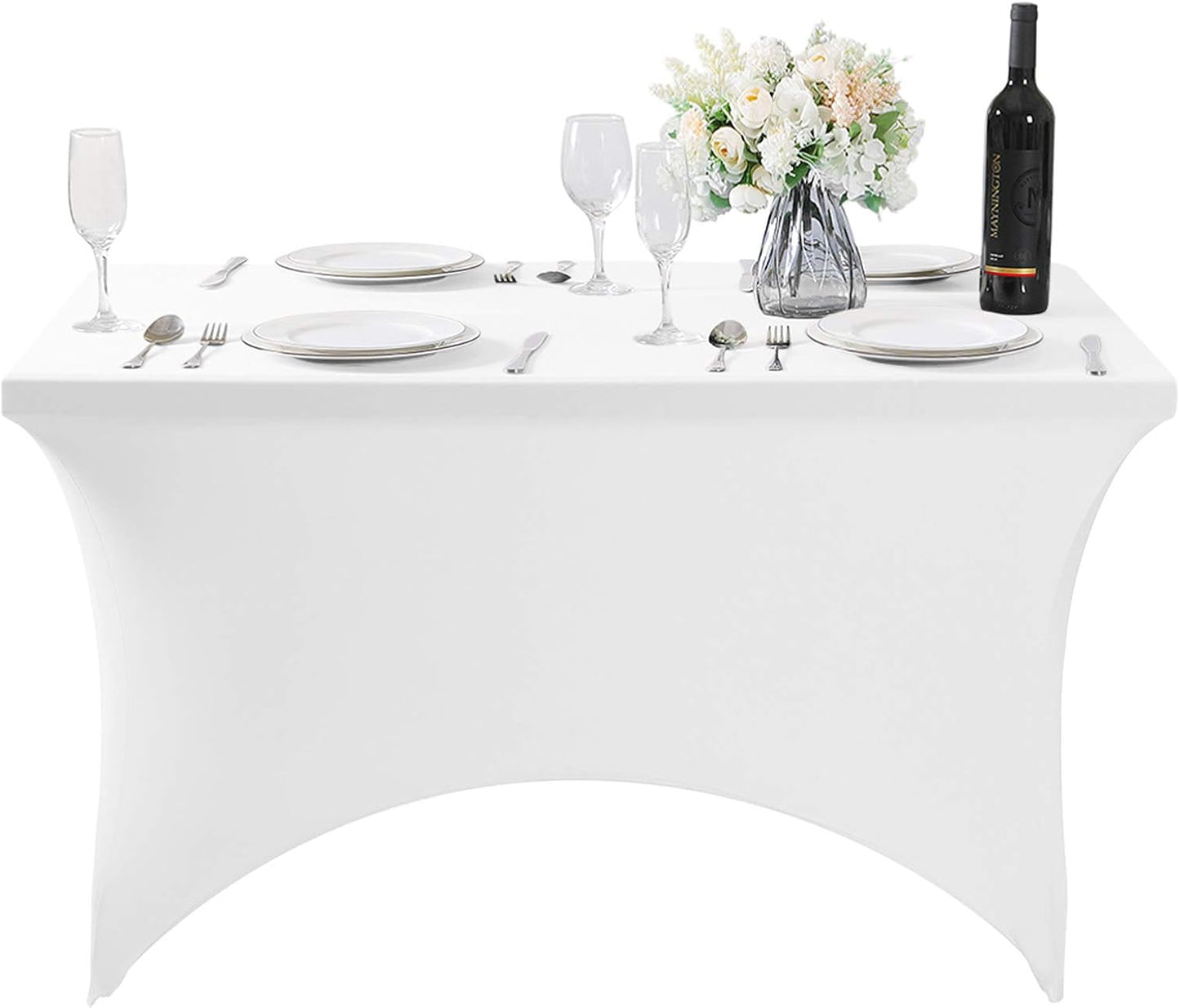 2Pack Spandex Table Cover for 4FT or 6ft or 8ft Table Universal Fitted Stretch Tablecloth for Party, Banquet, Wedding and Events-White