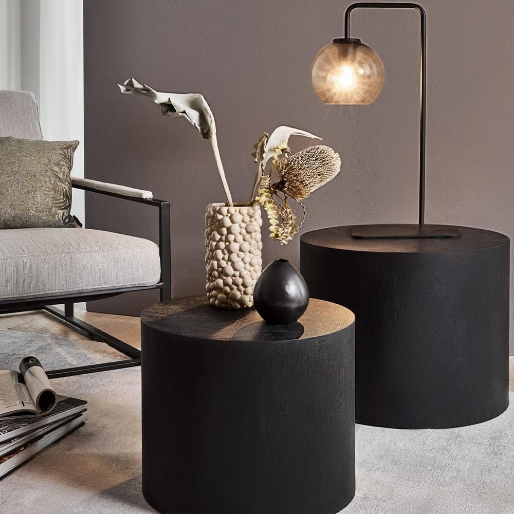 WILLIAMSPACE 18.9" Black Nesting Coffee Table Set of 2, Modern Black Round Coffee Tables Circle Side Table for Small Space, Accent End Table Set, No Assembling, Matte Black