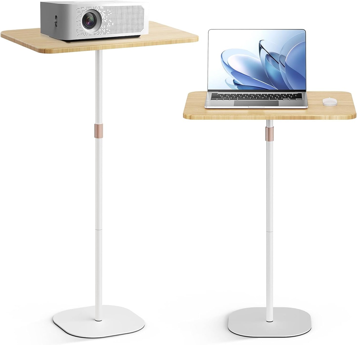 Portable Laptop Floor Stand, Bedside/Sofa Table with Height Adjustable 18''~47'', Stylish Movable Workstation Floor Standing Desk for Office, Meeting Room, Living Room Easy Assembly, White