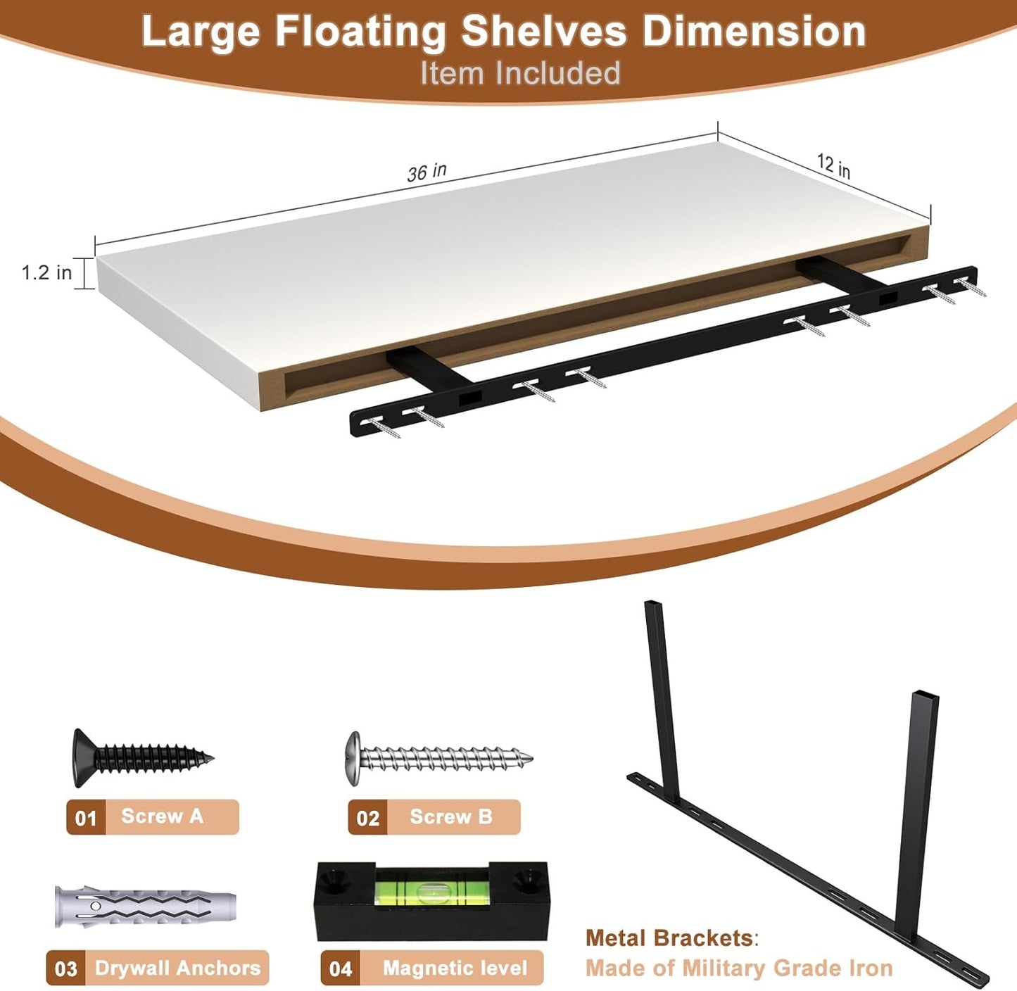 12 Inch Deep Floating Shelves for Wall 2 Pack White Floating Shelves Large Storage Space Wall Mount Shelf for Living Room Kitchen Bathroom 36" W x 12" D x 1.2" White