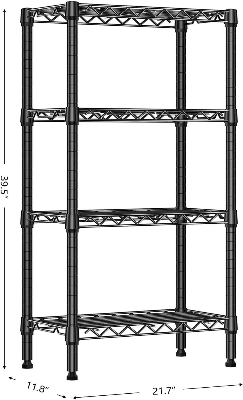 1000 lbs 4 Tier Shelf Metal Storage Shelves Wire Rack Closet Organizers with PP Board for Garage Kitchen Bathroom Laundry Black 11.8" D x 21.7" W x 39.5" H