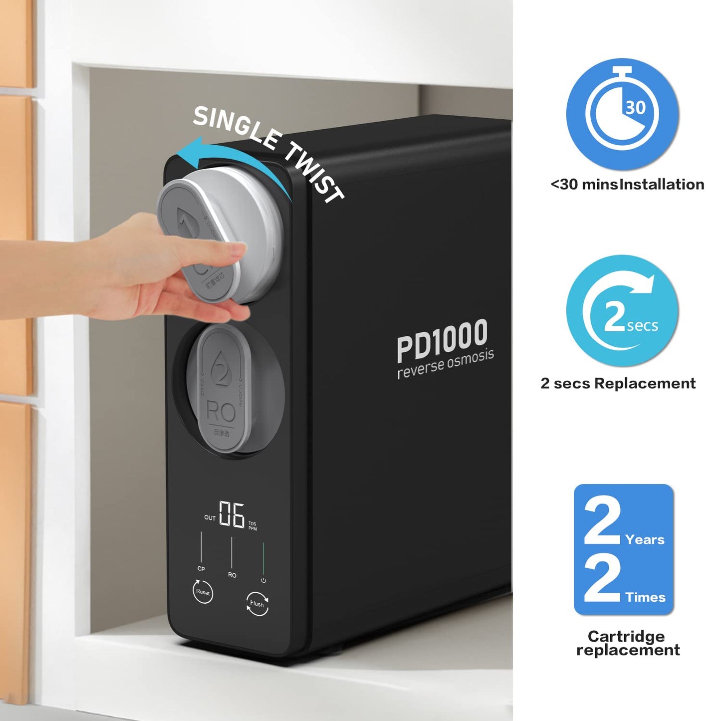 Frizzlife 1000GPD Reverse Osmosis Water Filter, Alkaline Mineral pH+ Reverse Osmosis System, 9-Stage Filtration Tankless RO Water Filter System, 2:1 Pure to Drain, Under Sink, Reduce TDS, PD1000-TAM4