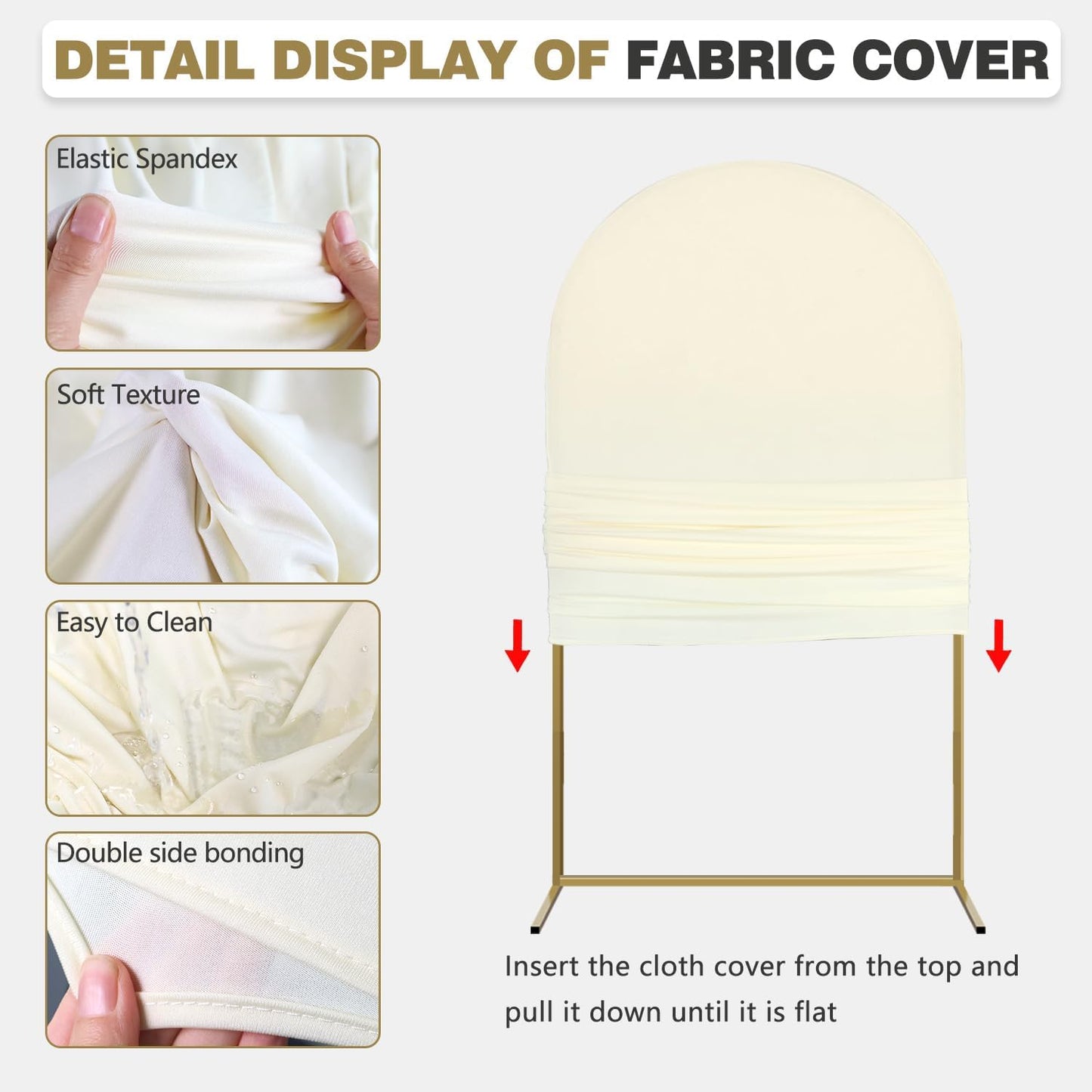 Arch Backdrop Stand and Cover Set, Metal Balloon Arch Backdrop 6ft, Gold Arched Stand Frame for Wedding, Parties,Birthday, Backdrop Decorations (Beige,6ft)