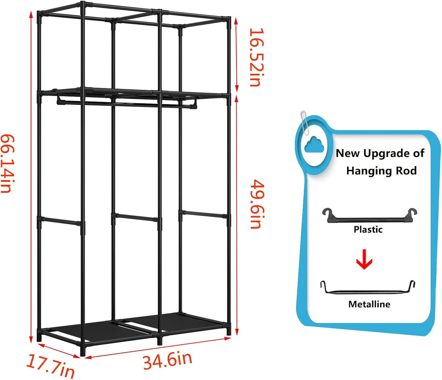 SORCEDAS Portable Wardrobe Closet Storage Organizer Metal Hanging Rack Non-Woven Fabric 34 Inch Coffee (34 Inch, Blue)
