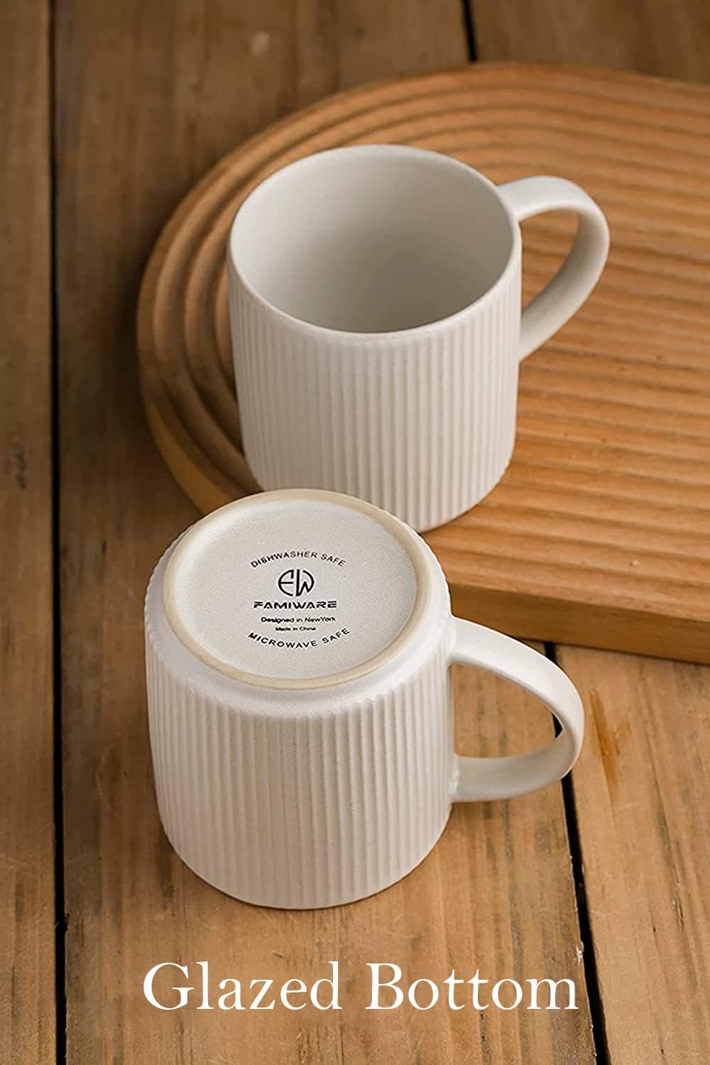 famiware Coffee Mug Set for 6, Star 12 oz Catering Mugs Cup Set with Handle for Coffee, Tea, Cocoa, Milk - Ceramic Stoneware Drinkware Set, Matte White