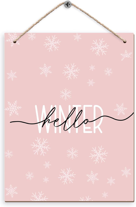 Pink Winter Snowflakes Wooden Sign, 10x8 inches, Rustic Wall Decor