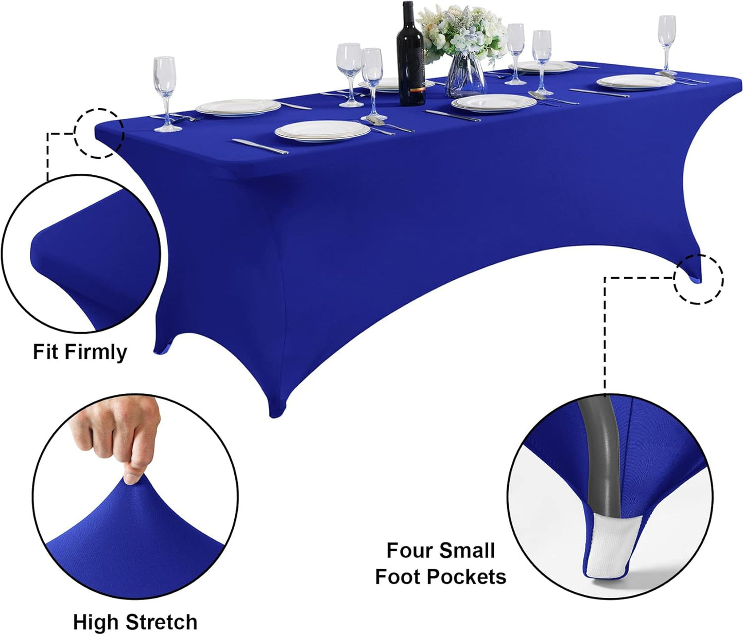 SuperO 2Pack Waterproof Spandex Table Cover for 6FT Table Universal Fitted Stretch Tablecloth for Party, Banquet, Wedding and Events-Royal Blue