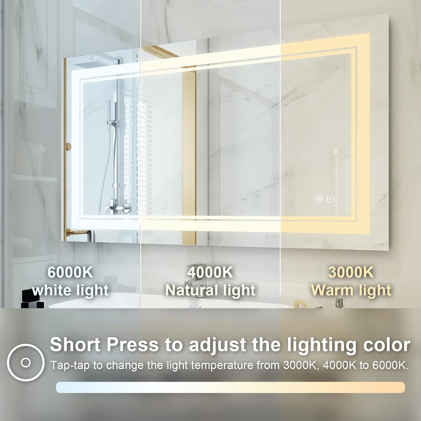 WELLFOR LED Bathroom Vanity Mirror 40 x 24 Inch, Lighted Anti-Fog Dimmable Mirror, IP44 Waterproof Wall Mounted Makeup Mirror, Packed with US Standard Plug and Touch Switch, (Horizontal/Vertical)