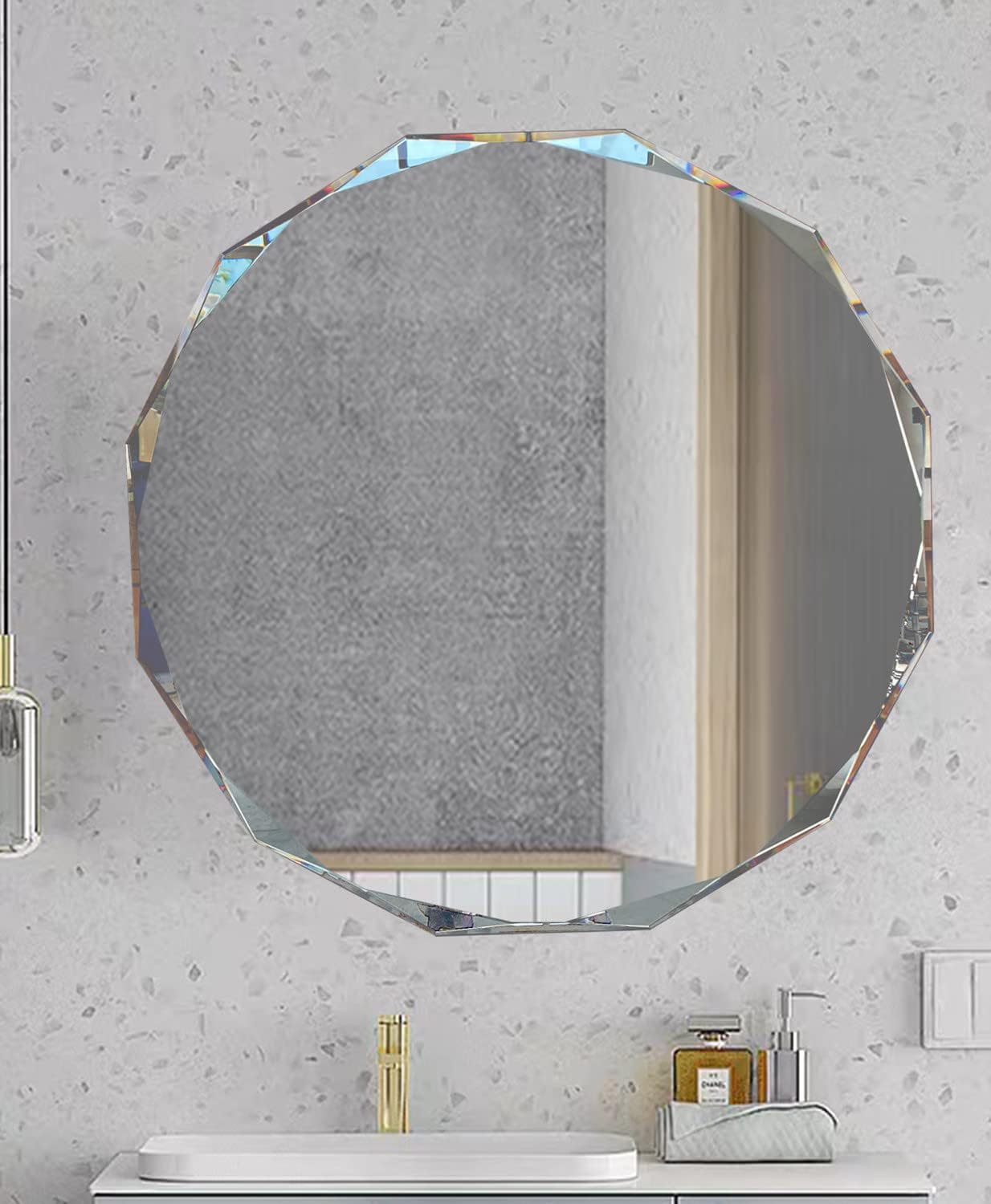 Single Beveled Edge Circle Mirror Frameless Wall Mount Bathroom Vanity Mirror, 30”
