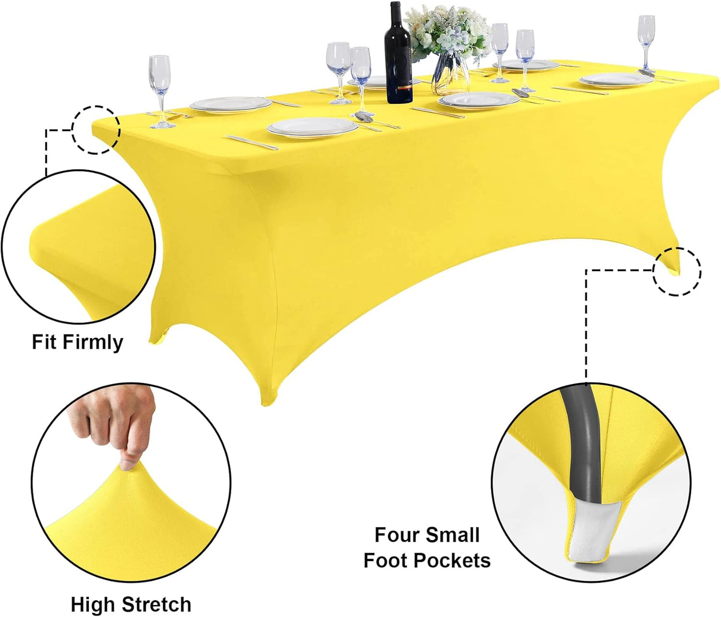 SuperO Waterproof Spandex Table Cover for 4FT Table Universal Fitted Stretch Tablecloth for Party, Banquet, Wedding and Events-Yellow