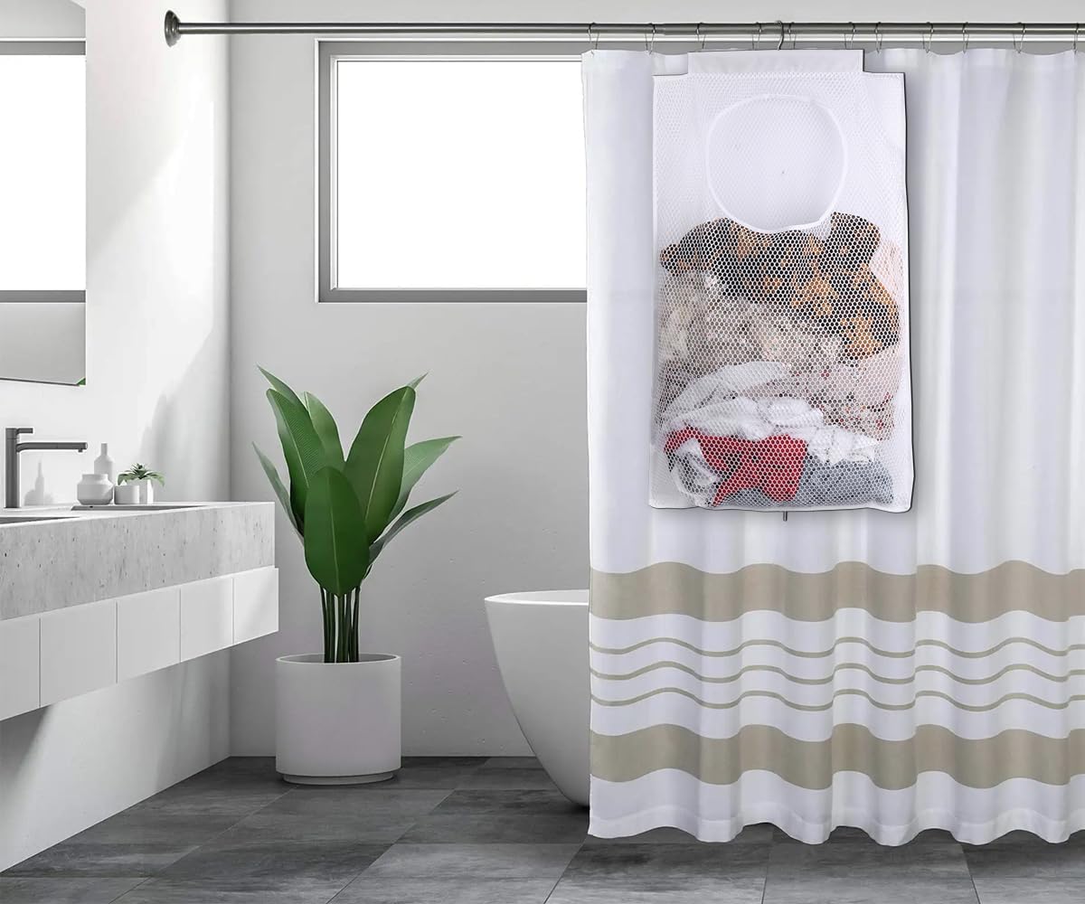 ALYER Breathable Mesh Laundry Hamper,Foldable Hanging Closet Storage Basket,Portable Space Saving Dirty Clothes Bag (White)