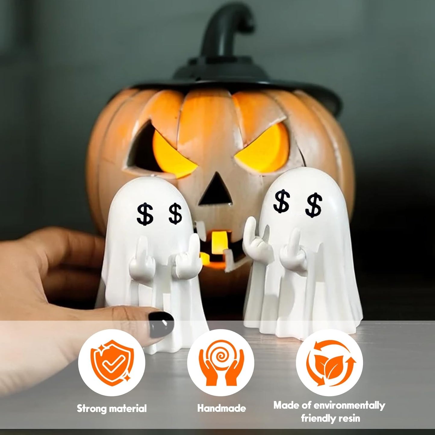 Halloween Ghost Figurine, Funny Middle Finger Spooky Resin Statue, Cute Decor for Halloween Decorations Indoor, Porch and Indoor Spooky Home Party Decor Gifts