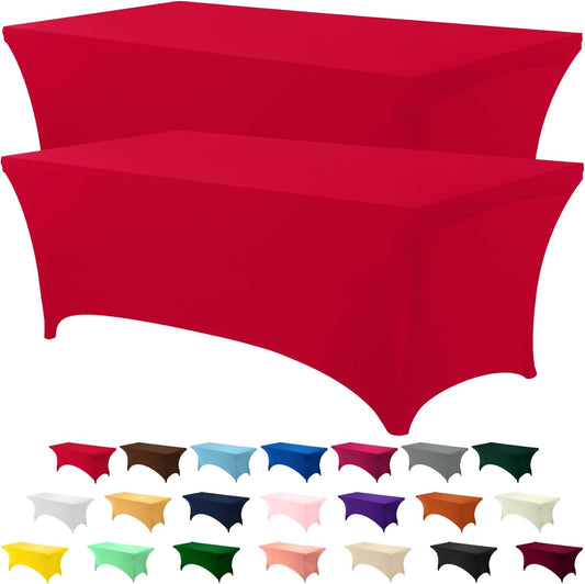 Utopia Kitchen 6FT Spandex Tablecloth [2 Pack, Red] 200 GSM Stretch, Fitted, Washable and Wrinkle Resistant Table Cloth Rectangle Cover for Trade Shows, Wedding, Parties [72Lx30Wx30H Inch]