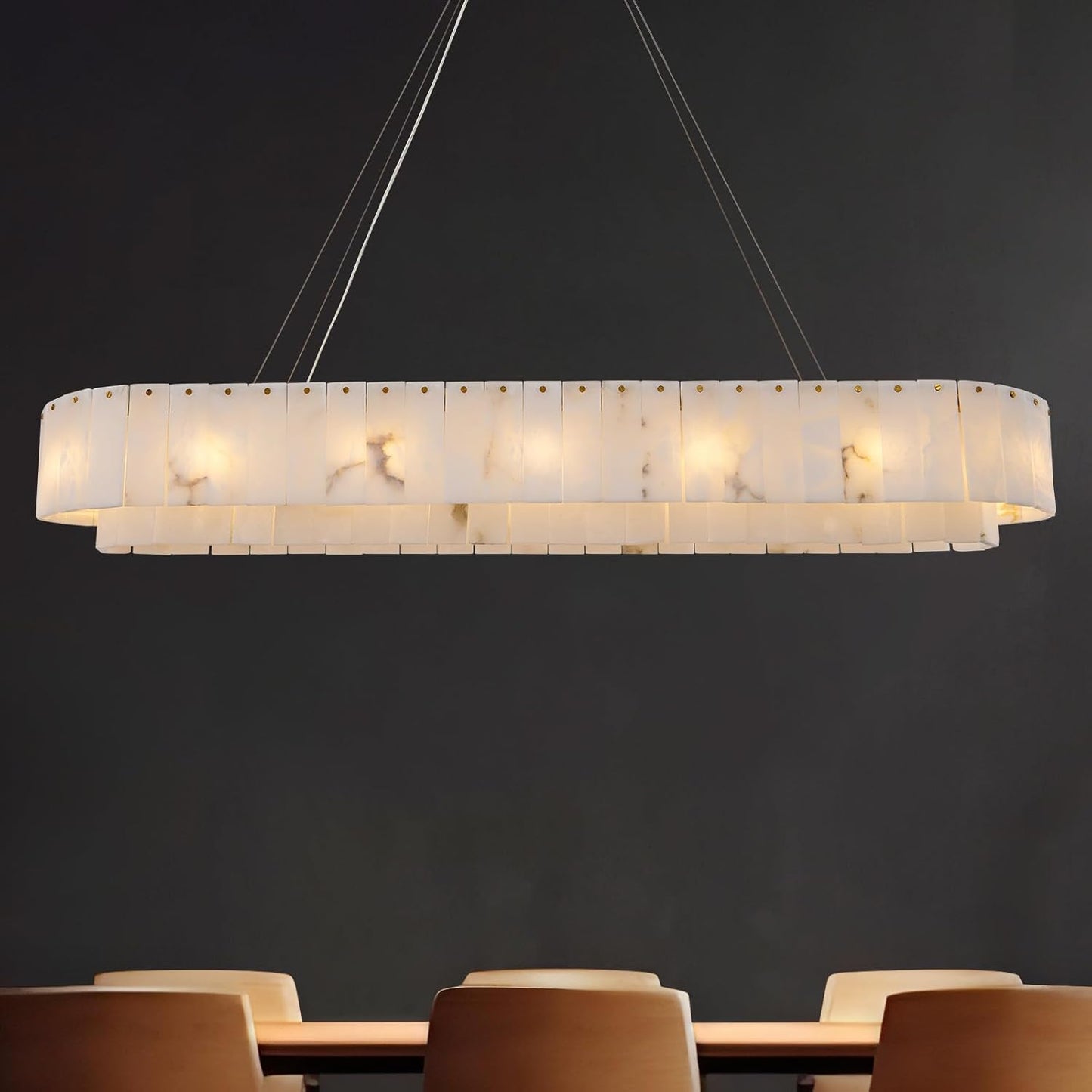 Alabaster Rectangular Chandelier, L54in Modern Dining Room Chandelier Over Table, Adjustable Chandeliers Light Fixture for Living Room, Kitchen Island
