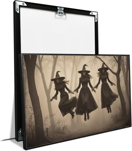 JFHCQJPK Three ghost witches flying in vintage forest gothic wall art witchcraft decoration holiday gift canvas wall art print24x36in Metal blackFramed