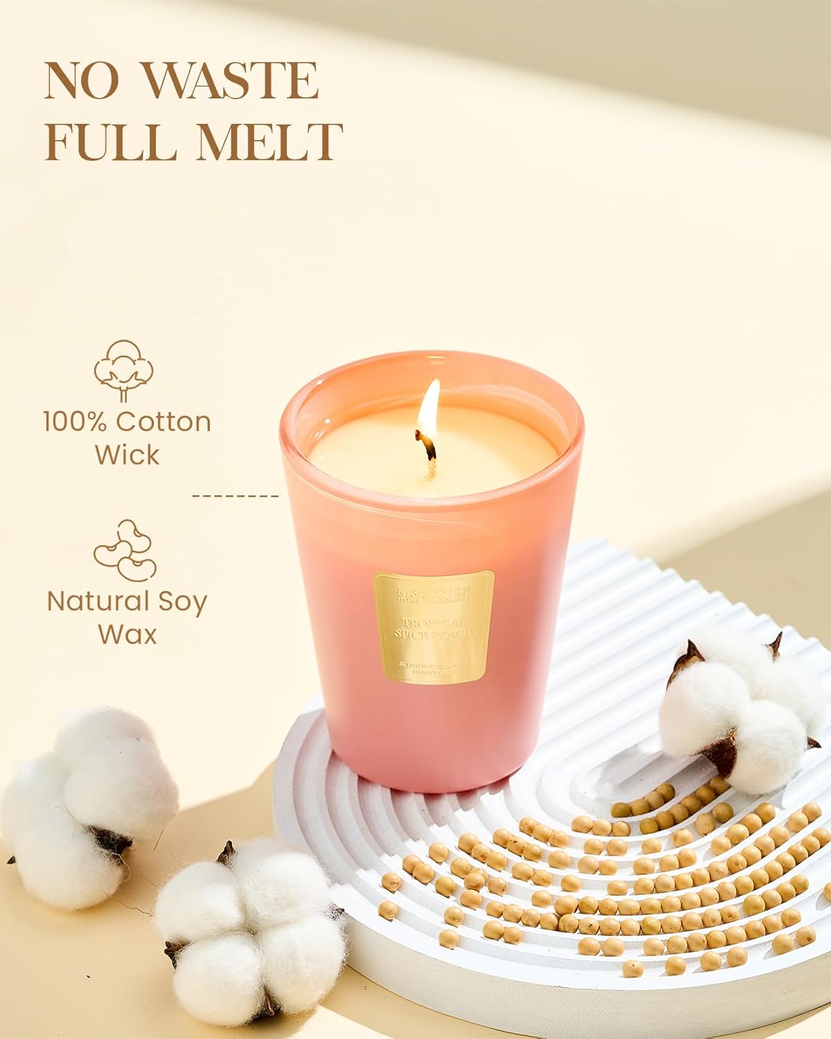 M&SENSE Tropical Spice Peach Scented Candle Home Decor, Natural Soy Wax,4.1oz 60 Hours Long Lasting Slow Burning, Aromatherapy Candle for Stress Relief