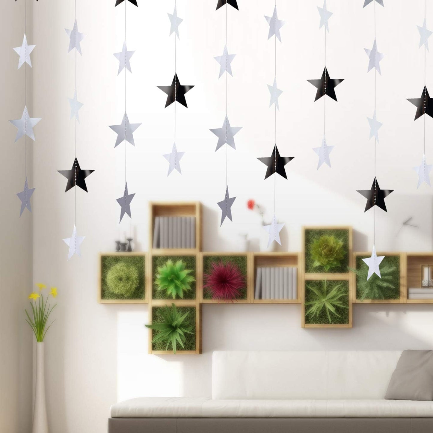 Patelai Glitter Star Garland Banner Decor 130 Feet Star Hanging Bunting Banner Twinkle Backdrop for Homecoming Classroom Wedding Birthday Halloween Christmas Party Supplies(Silver)